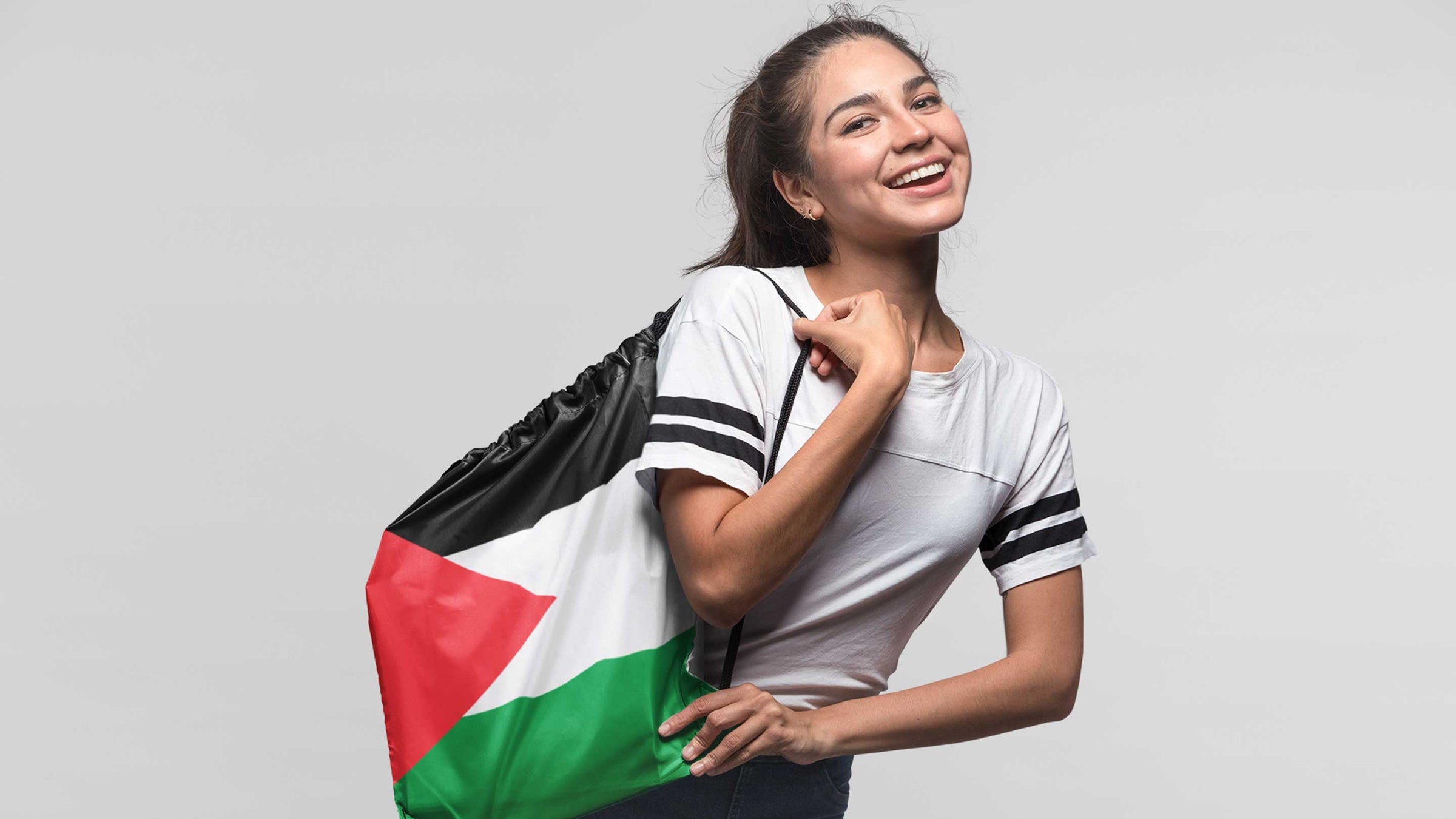 women with Palestine drawstring bag