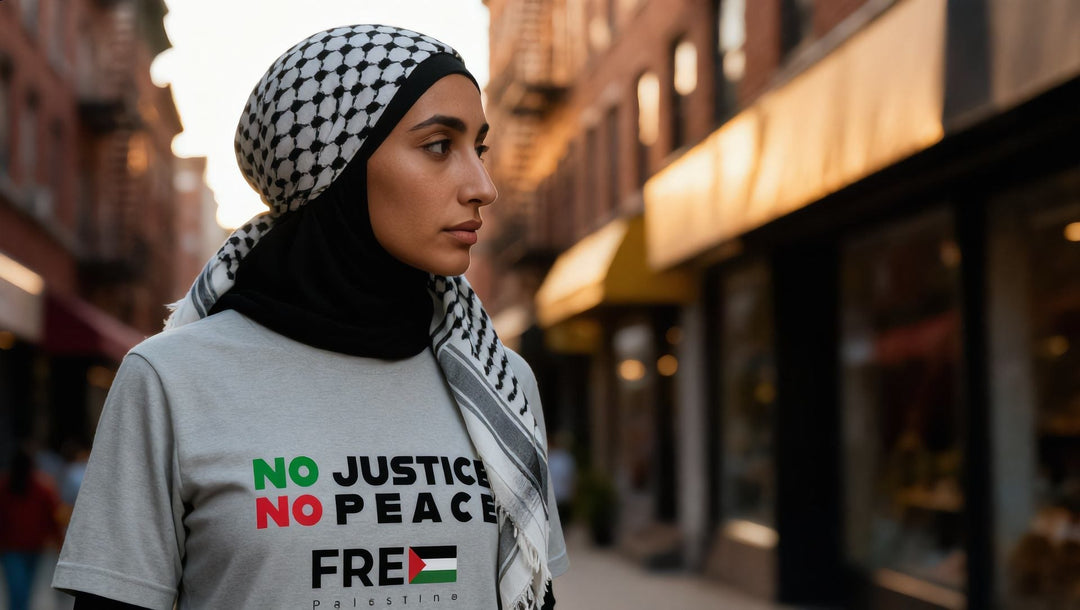 Woman in a No Justice No Peace t-shirt on St Marks Place, East Village