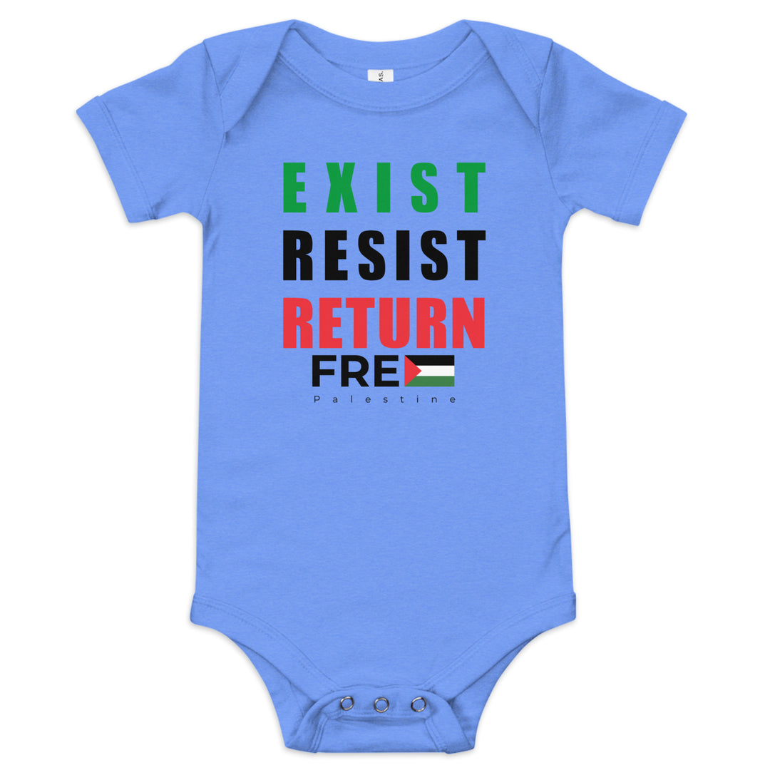 Exist. Resist. Return. - Baby Short Sleeve One Piece, Heather Columbia Blue