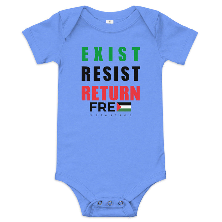Exist. Resist. Return. - Baby Short Sleeve One Piece, Heather Columbia Blue