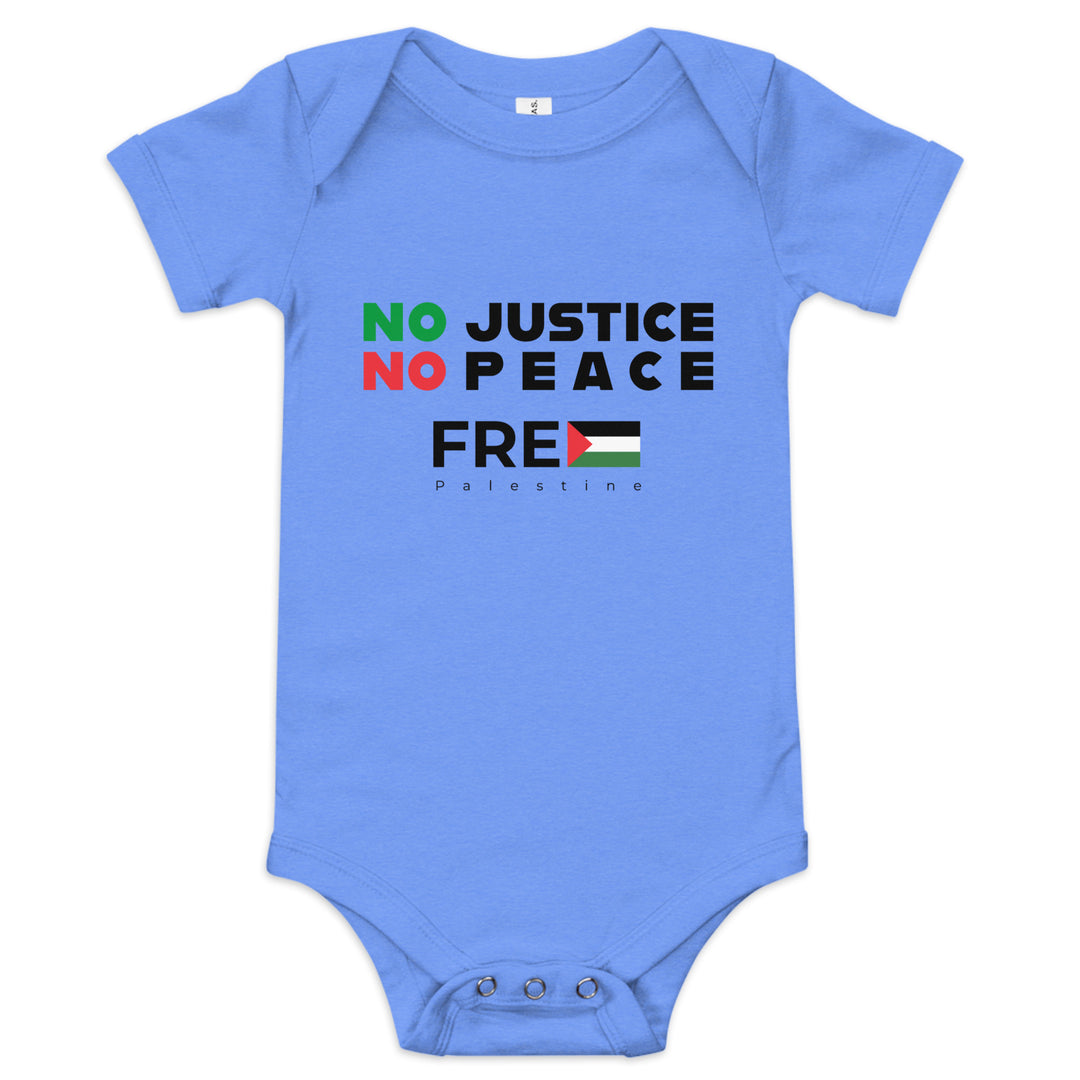 No Justice No Peace - Baby Short Sleeve One Piece, Heather Columbia Blue