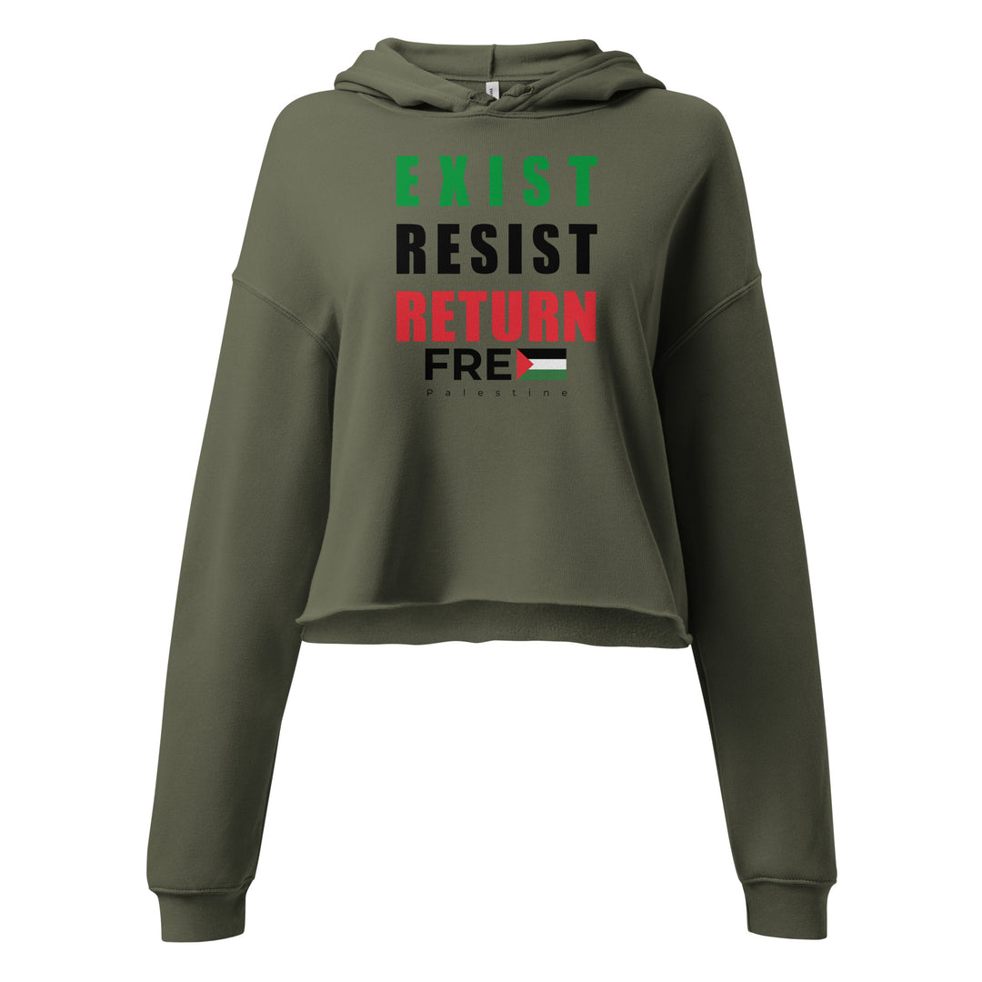Exist. Resist. Return. - Crop Hoodie, Womens Cropped Hoodie Military Green