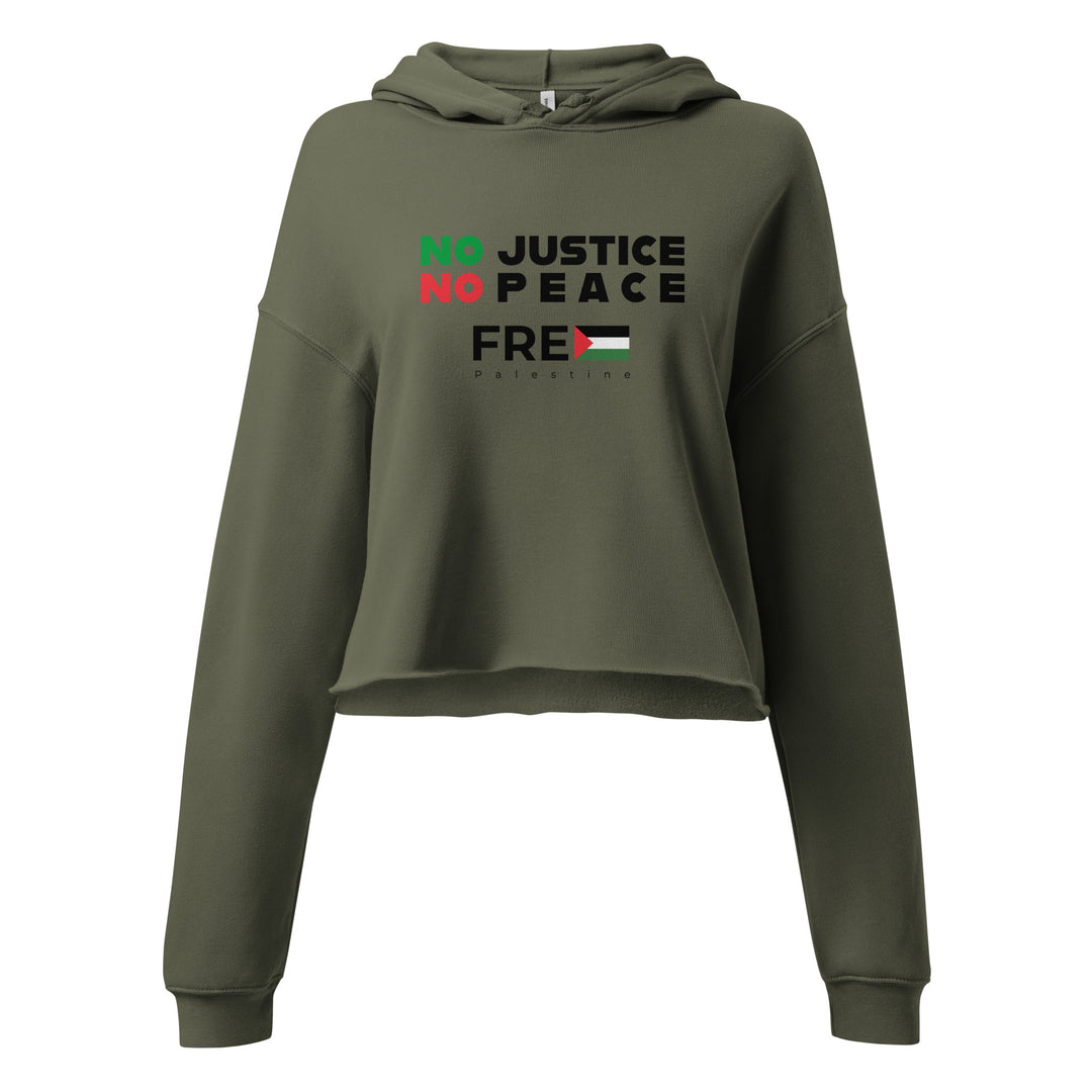 No Justice No Peace - Crop Hoodie, Womens Cropped Hoodie Military Green
