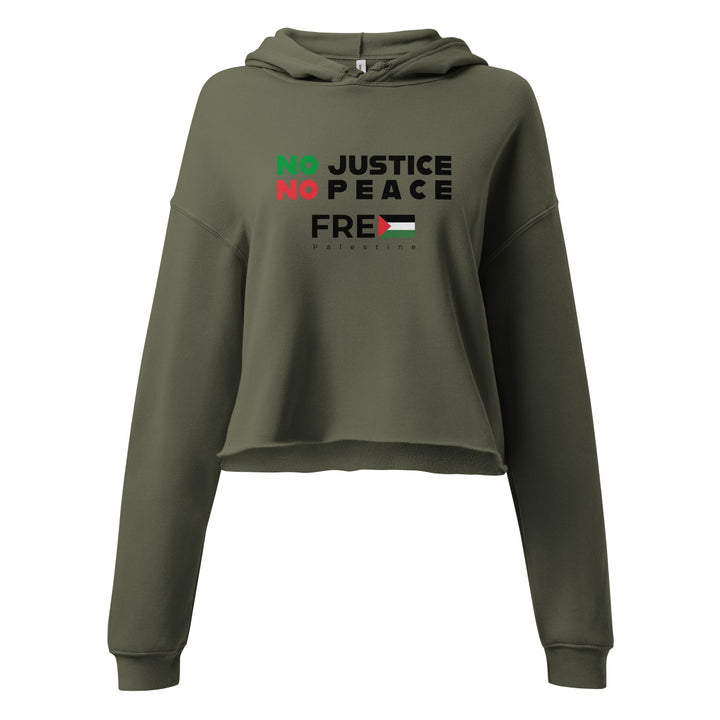No Justice No Peace - Crop Hoodie, Womens Cropped Hoodie Military Green