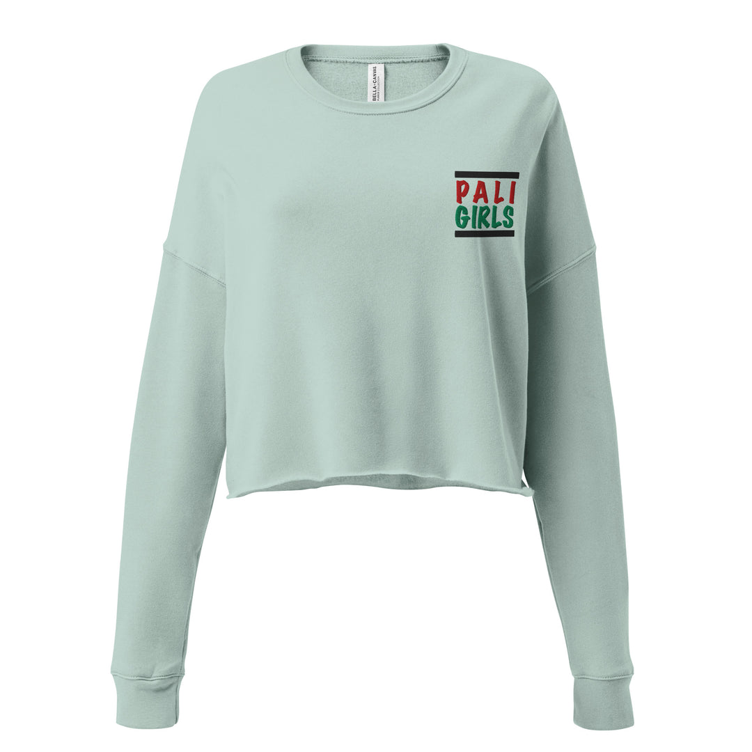 Palestinian Girls Embroidered - Crop Sweatshirt, Womens Cropped Sweatshirt Dusty Blue
