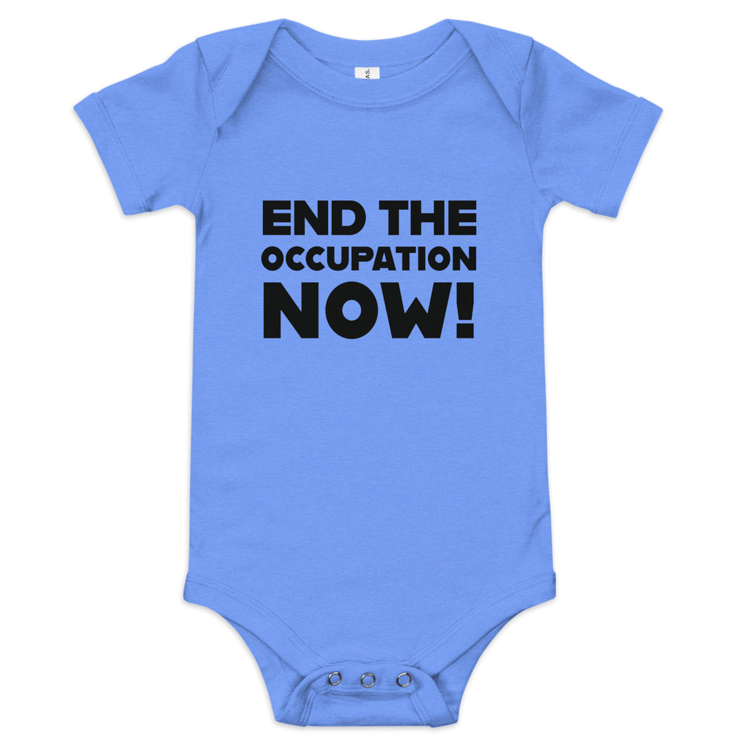 End the Occupation Now! - Baby Short Sleeve One Piece, Heather Columbia Blue