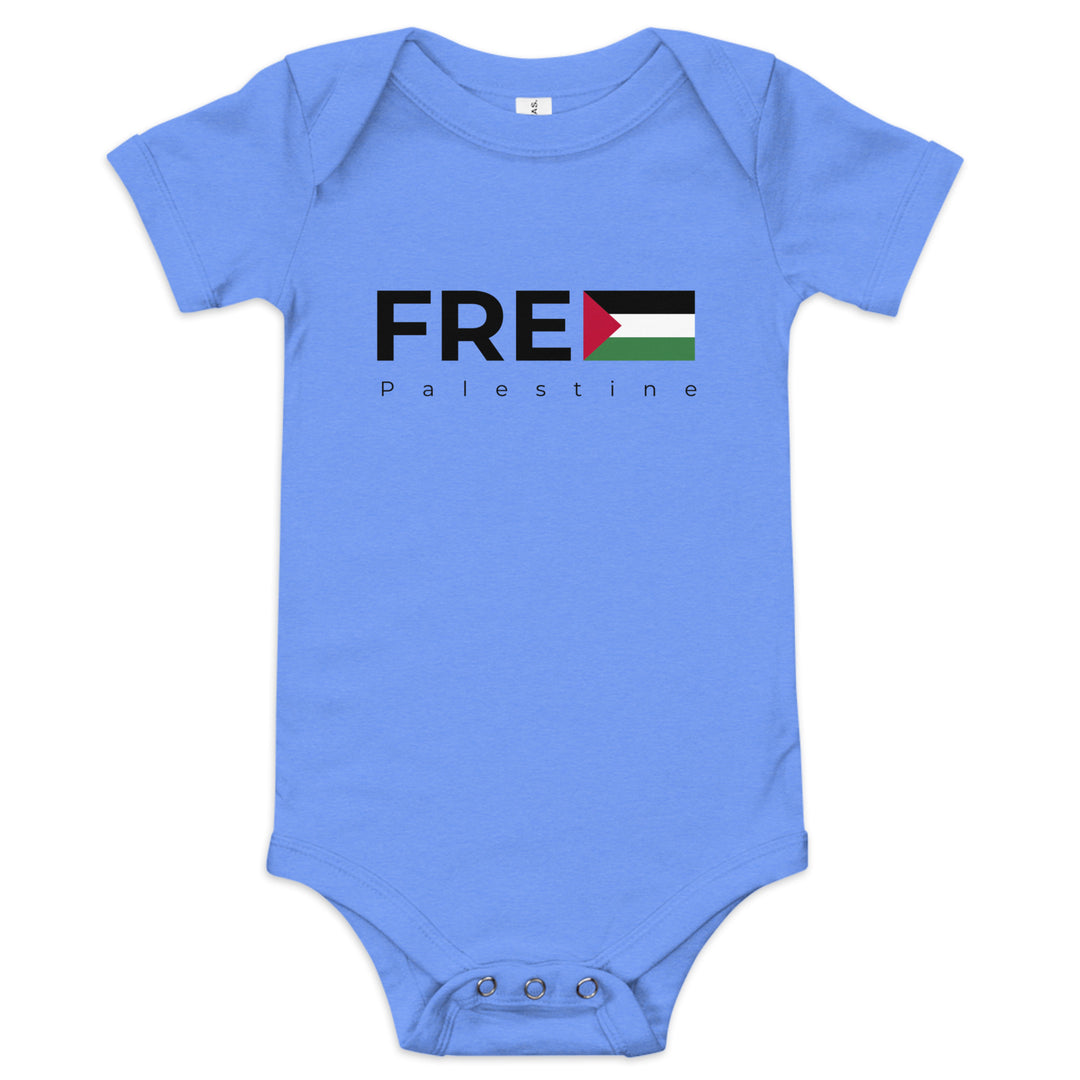 Free Palestine - Baby Short Sleeve One Piece, Heather Columbia Blue