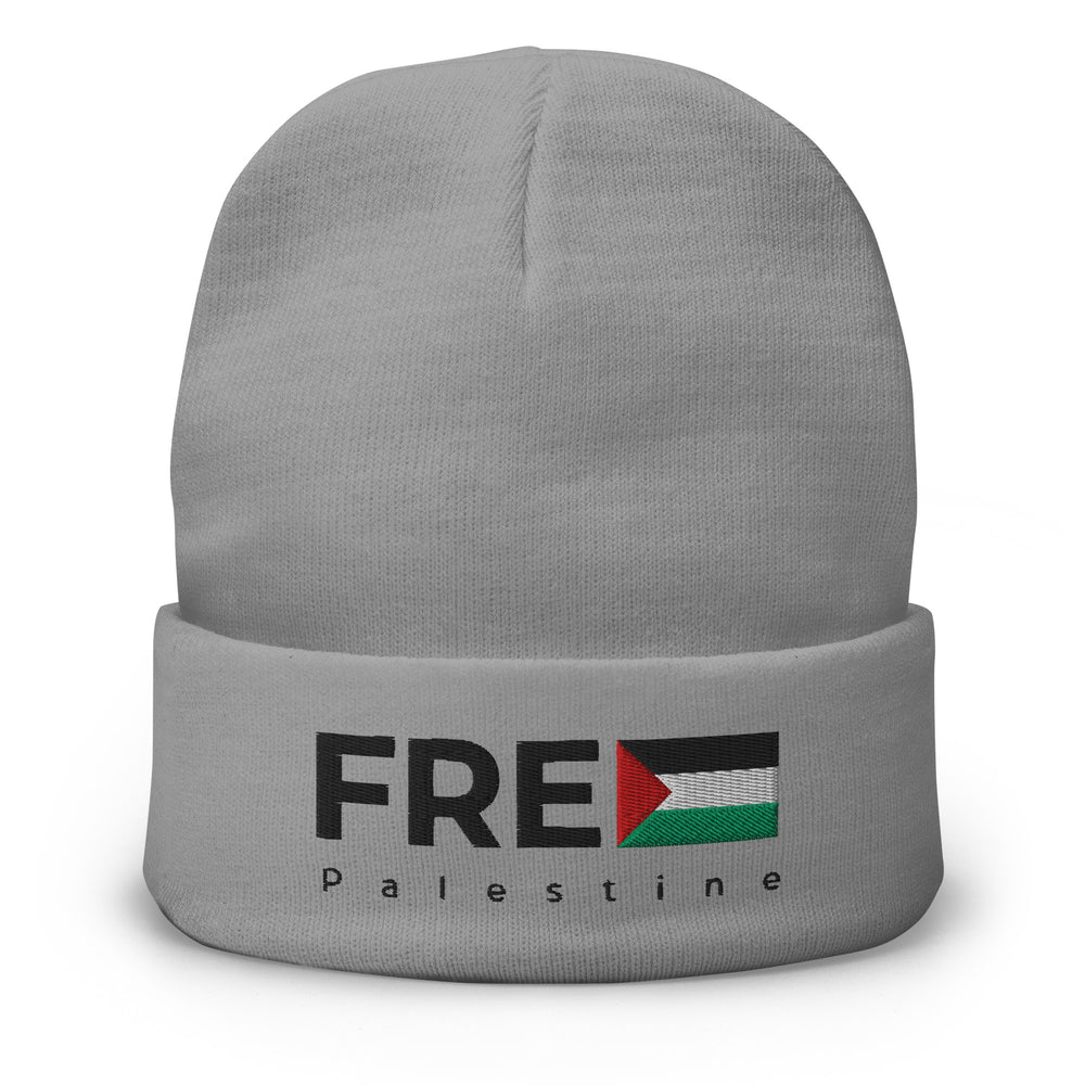Free Palestine - Embroidered Beanie, Knit Beanie Gray