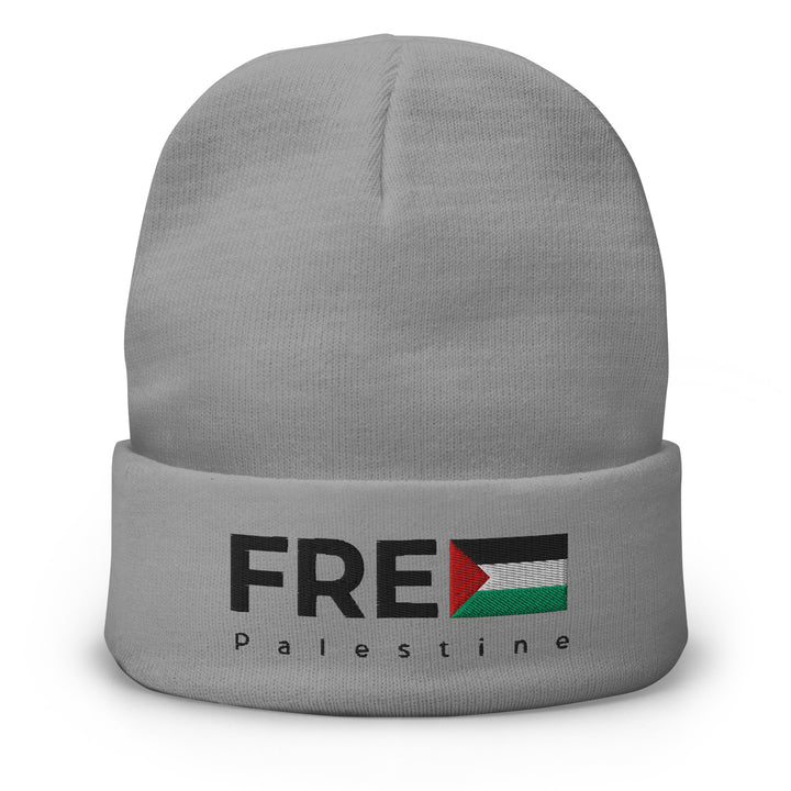 Free Palestine - Embroidered Beanie, Knit Beanie Gray