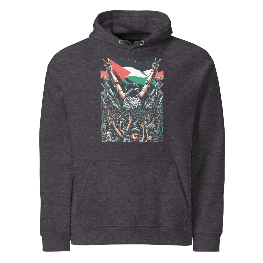 Free Palestine - Men’s Eco Raglan Hoodie, Eco Raglan Hoodie Charcoal Melange