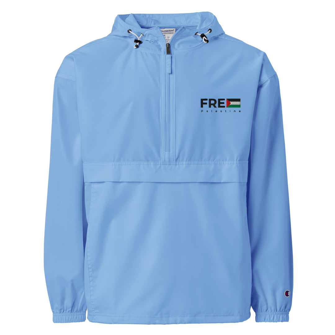 Free Palestine - Men’s Embroidered Champion Packable Jacket, Embroidered Champion Packable Jacket Light Blue