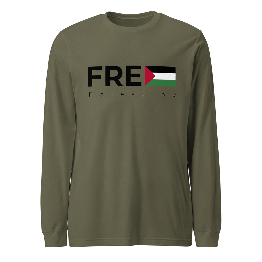 Free Palestine - Men’s Long Sleeve Shirt, Military Green