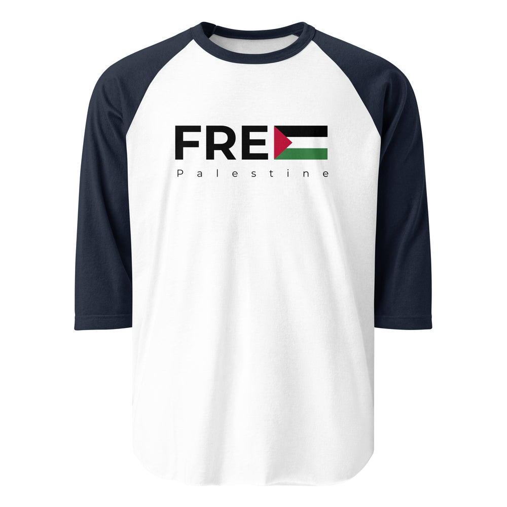 Free Palestine - Men’s ¾ Sleeve Raglan Shirt, 34 Sleeve Raglan Shirt White Navy