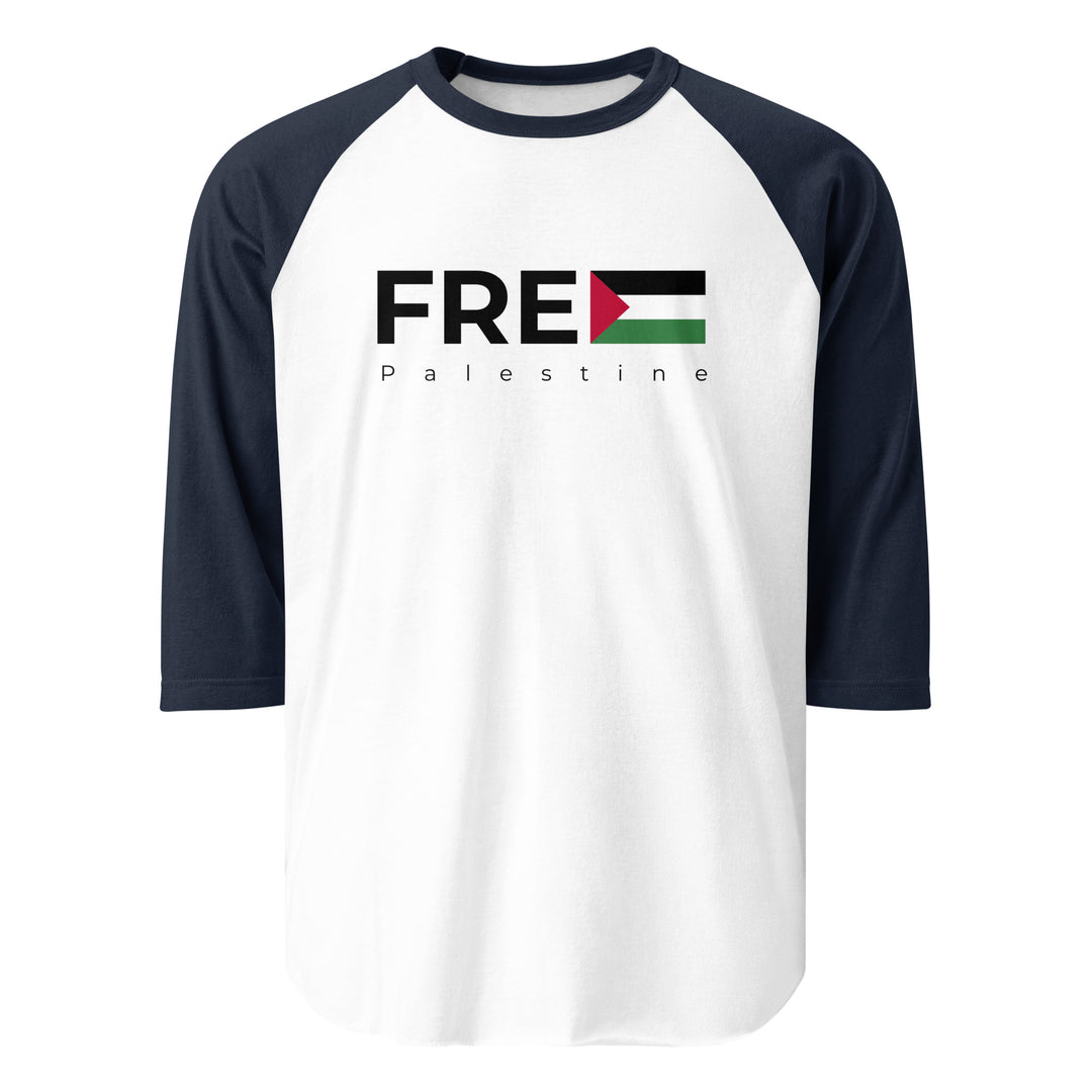 Free Palestine - Men’s ¾ Sleeve Raglan Shirt, 34 Sleeve Raglan Shirt White Navy