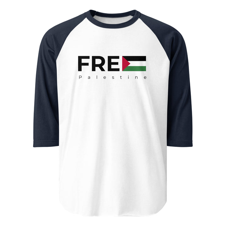 Free Palestine - Men’s ¾ Sleeve Raglan Shirt, 34 Sleeve Raglan Shirt White Navy