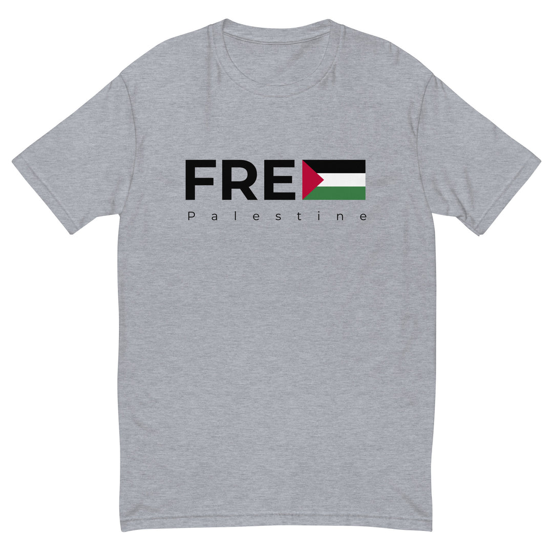 Free Palestine - Short Sleeve T-shirt, Mens Fitted T Shirt Heather Grey