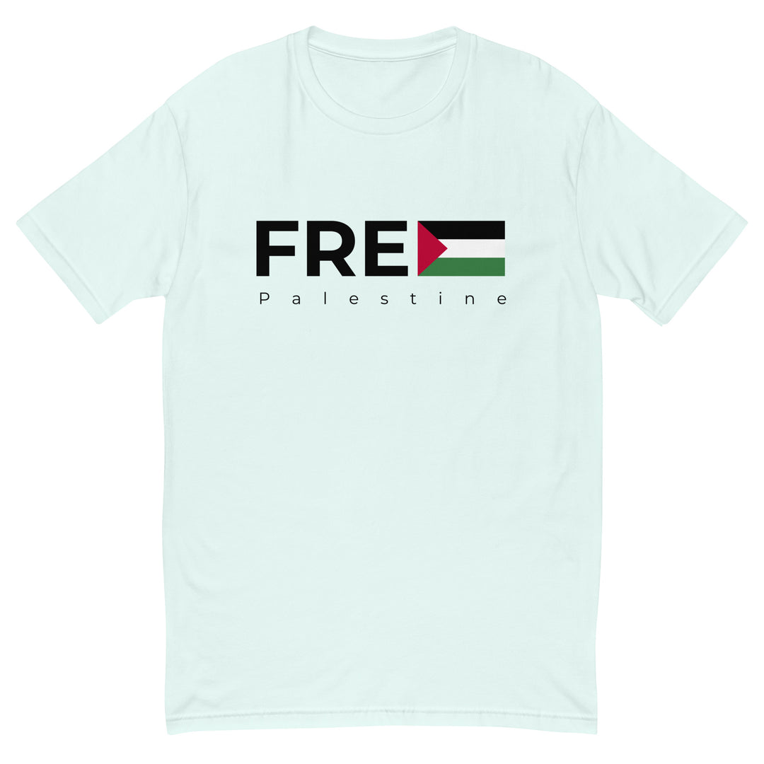 Free Palestine - Short Sleeve T-shirt, Mens Fitted T Shirt Light Blue