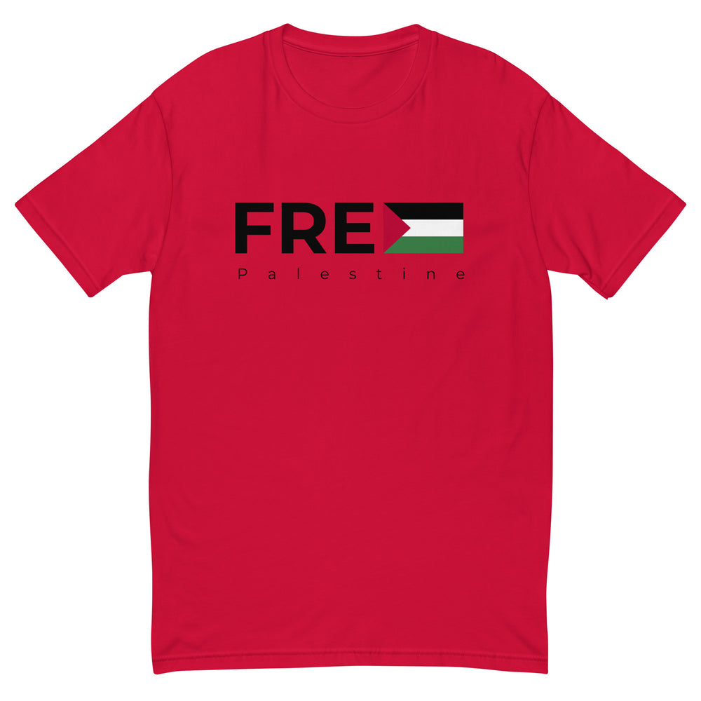 Free Palestine - Short Sleeve T-shirt, Mens Fitted T Shirt Red