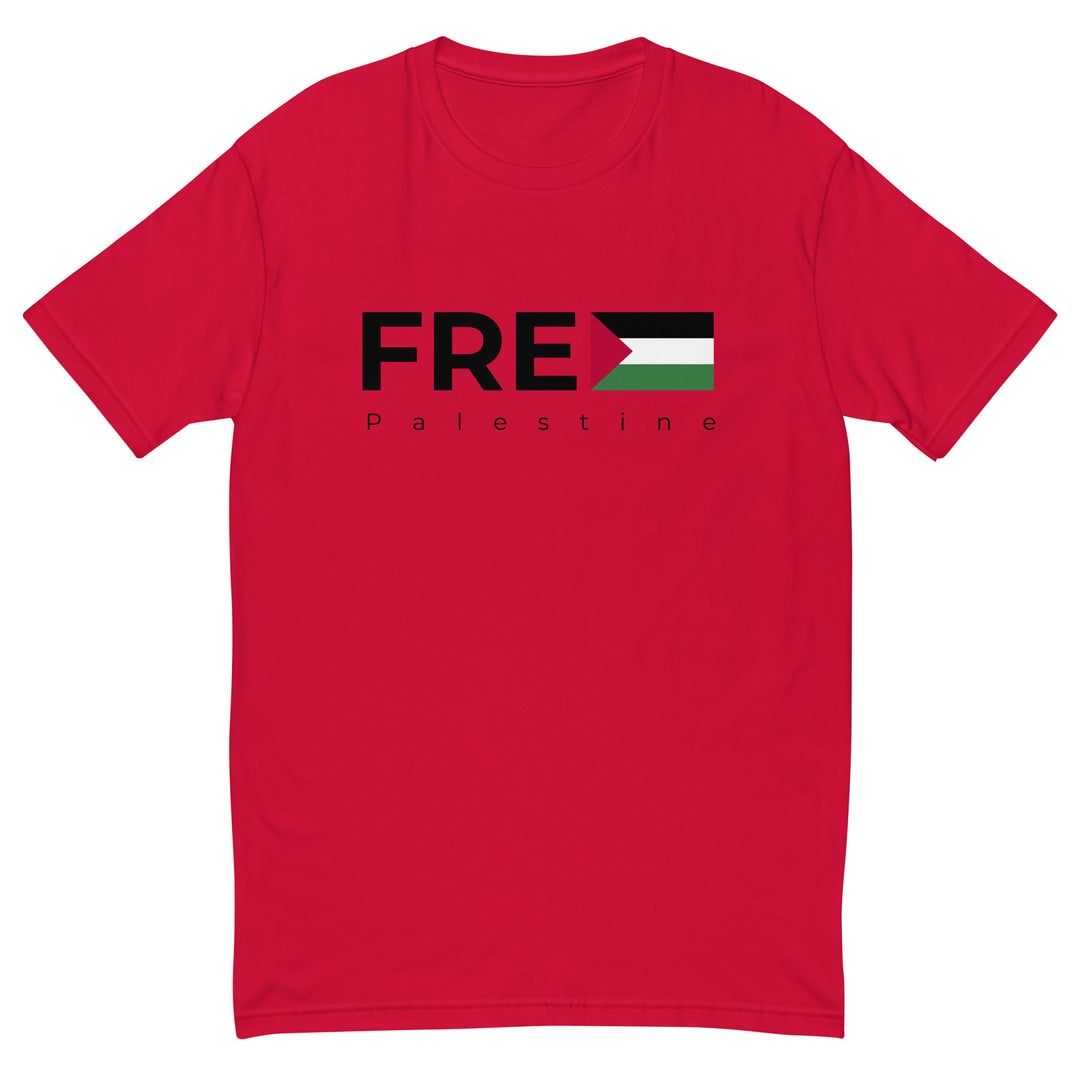 Free Palestine - Short Sleeve T-shirt, Mens Fitted T Shirt Red
