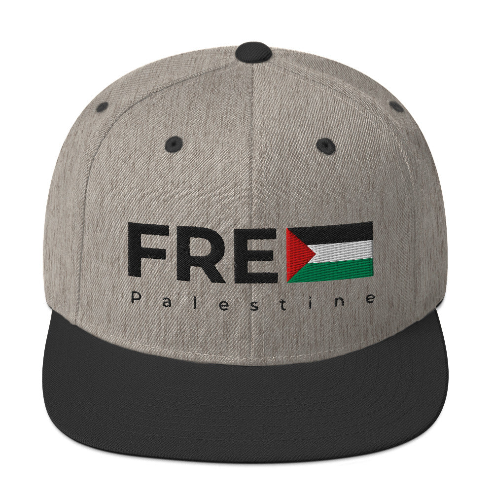 Free Palestine - Snapback Hat, Snapback Heather Black