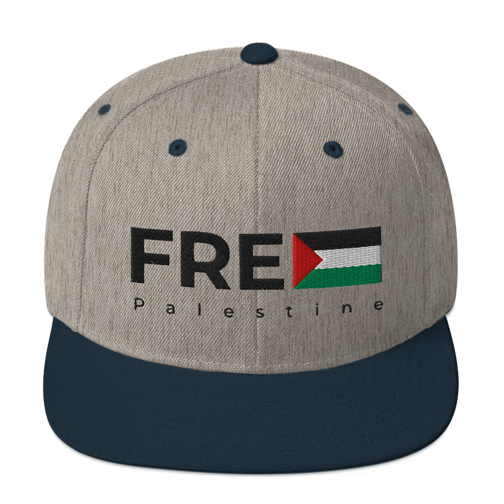 Free Palestine - Snapback Hat, Snapback Heather Grey Navy