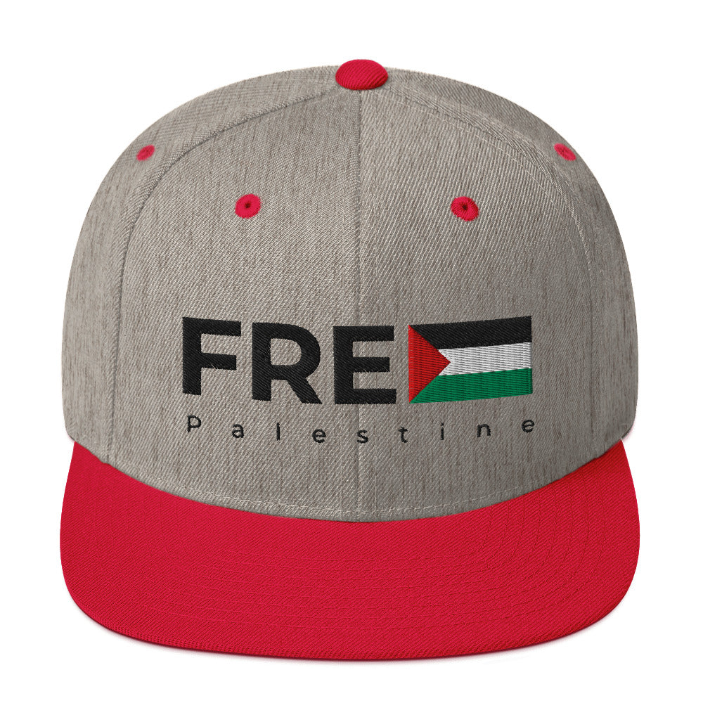 Free Palestine - Snapback Hat, Snapback Heather Grey Red