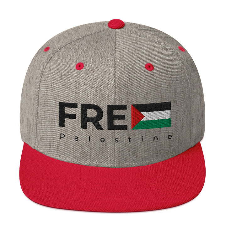 Free Palestine - Snapback Hat, Snapback Heather Grey Red