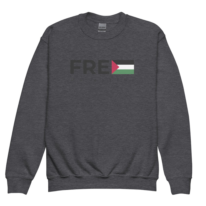 Free Palestine - Youth Crewneck Sweatshirt, Dark Heather