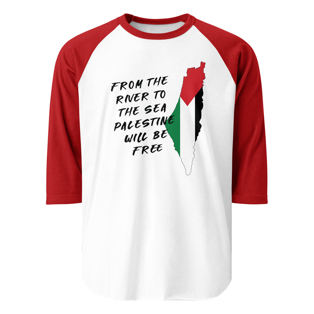 From the River - Men’s ¾ Sleeve Raglan Shirt, 34 Sleeve Raglan Shirt White Red