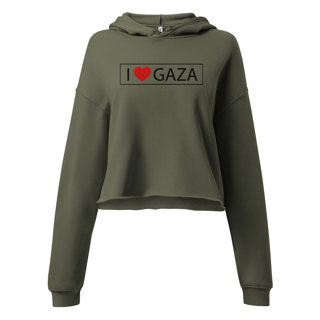 I Love Gaza - Crop Hoodie, Womens Cropped Hoodie Military Green