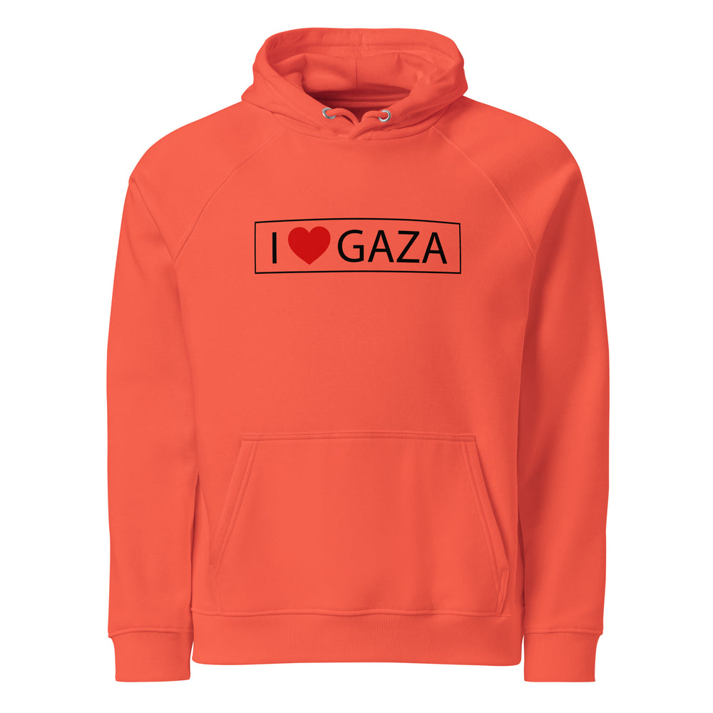 I Love Gaza - Women’s Eco Raglan Hoodie, Eco Raglan Hoodie Burnt Orange
