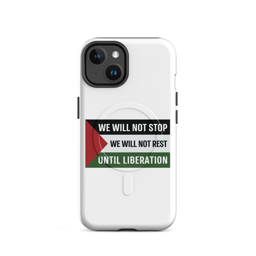 MagSafe® tough case for iPhone® | We Will Not Stop – glossy iPhone 14, front view