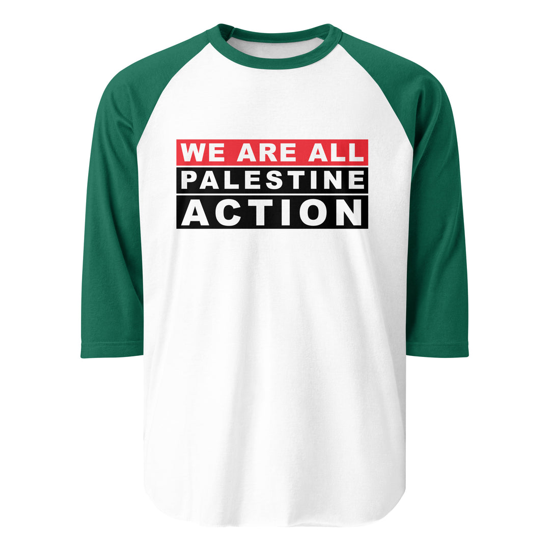 We Are All Palestine Action - Men’s 3/4 Sleeve Raglan Shirt, 34 Sleeve Raglan Shirt White Kelly