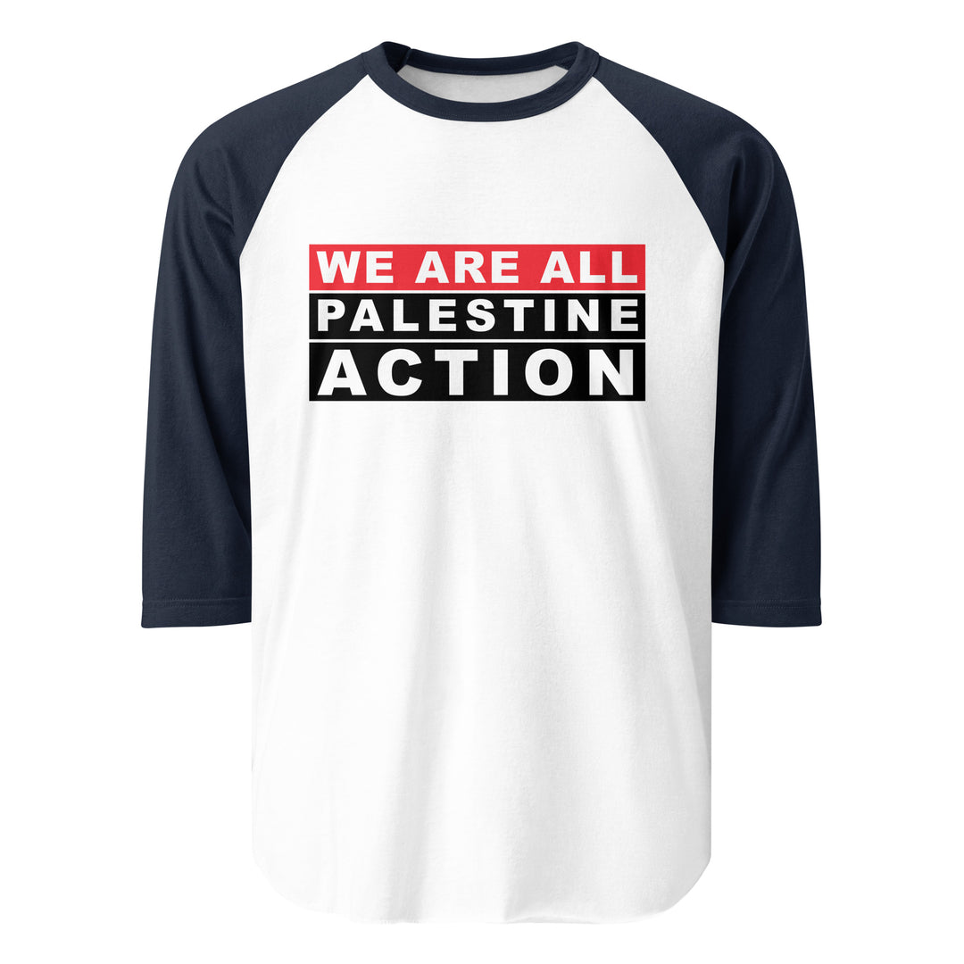 We Are All Palestine Action - Men’s 3/4 Sleeve Raglan Shirt, 34 Sleeve Raglan Shirt White Navy