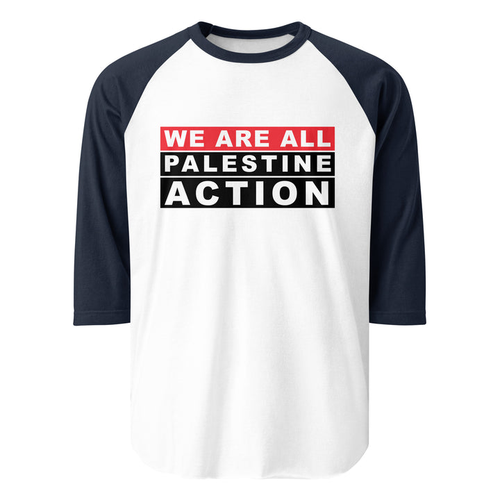 We Are All Palestine Action - Men’s 3/4 Sleeve Raglan Shirt, 34 Sleeve Raglan Shirt White Navy