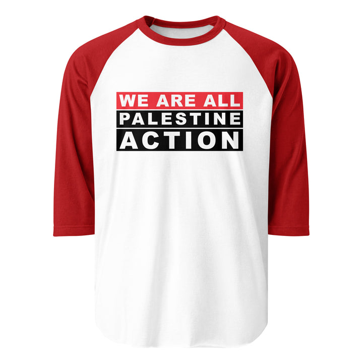 We Are All Palestine Action - Men’s 3/4 Sleeve Raglan Shirt, 34 Sleeve Raglan Shirt White Red