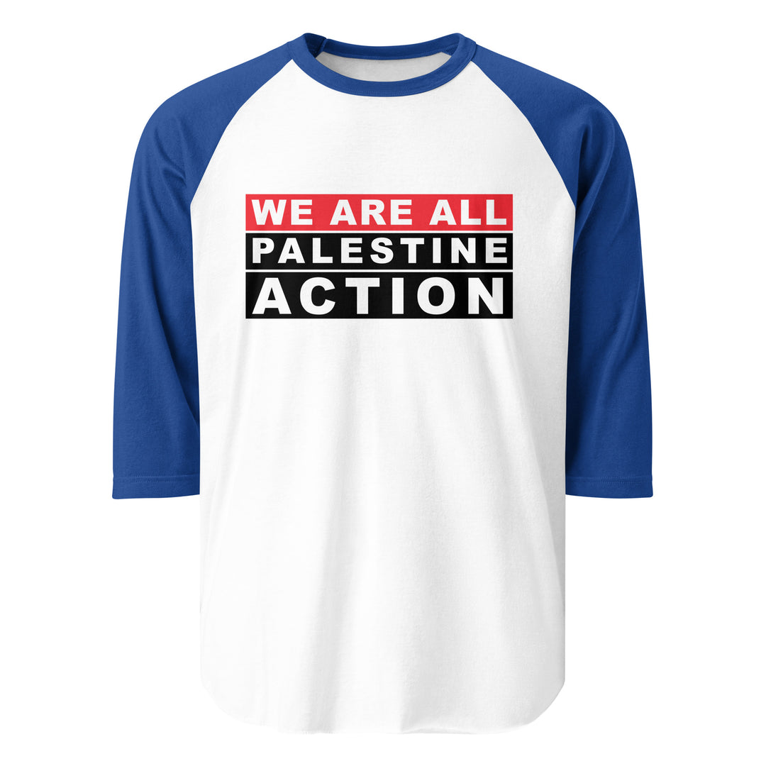 We Are All Palestine Action - Men’s 3/4 Sleeve Raglan Shirt, 34 Sleeve Raglan Shirt White Royal