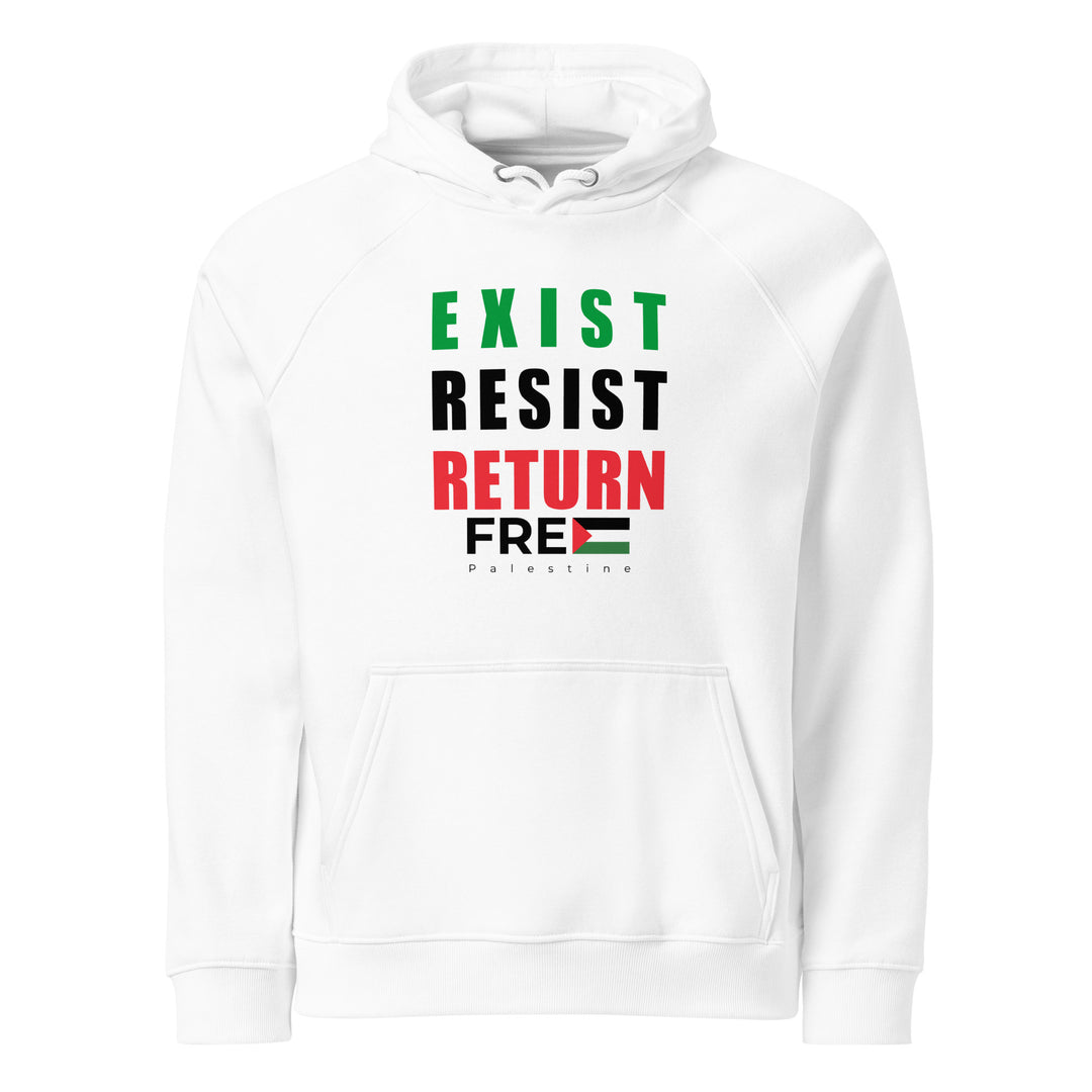 Exist. Resist. Return. - Men’s Eco Raglan Hoodie, Eco Raglan Hoodie White