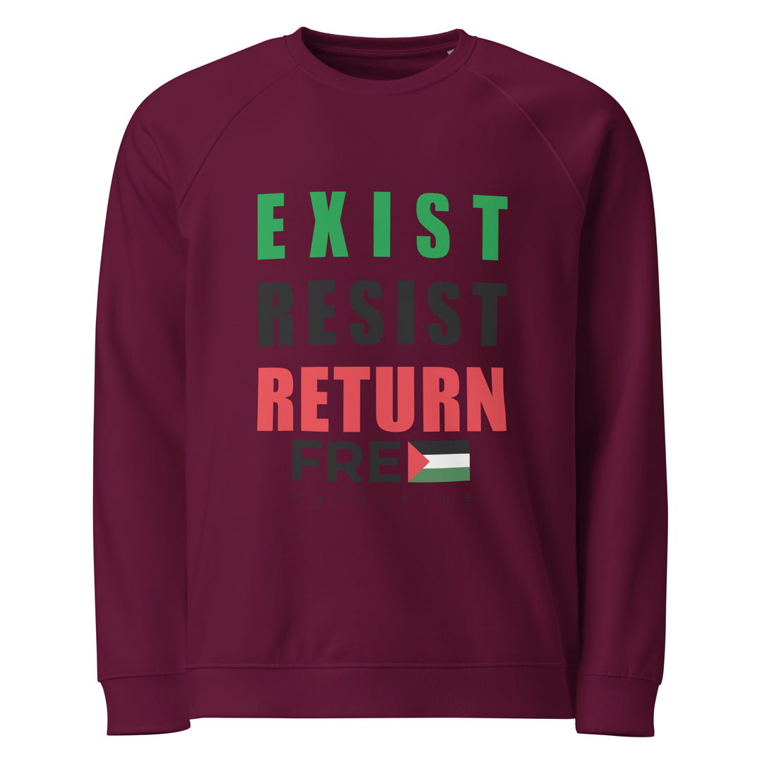 Exist. Resist. Return. - Men’s Organic Raglan Sweatshirt, Burgundy