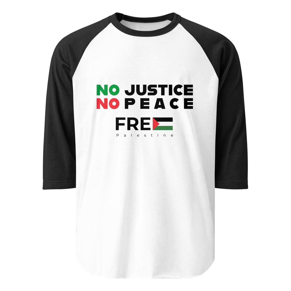 No Justice No Peace - Men’s 3/4 Sleeve Raglan Shirt, 34 Sleeve Raglan Shirt White Black
