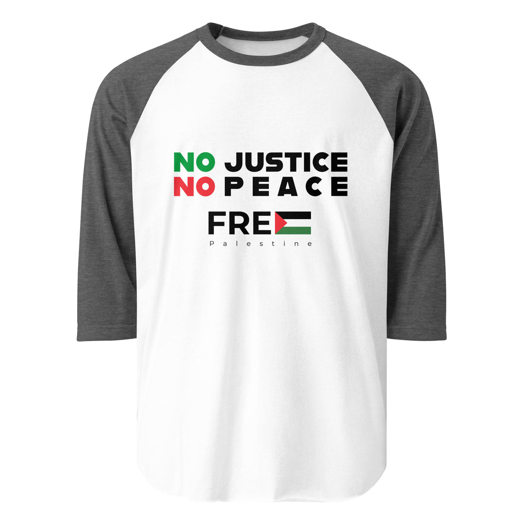 No Justice No Peace - Men’s 3/4 Sleeve Raglan Shirt, 34 Sleeve Raglan Shirt White Heather Charcoal