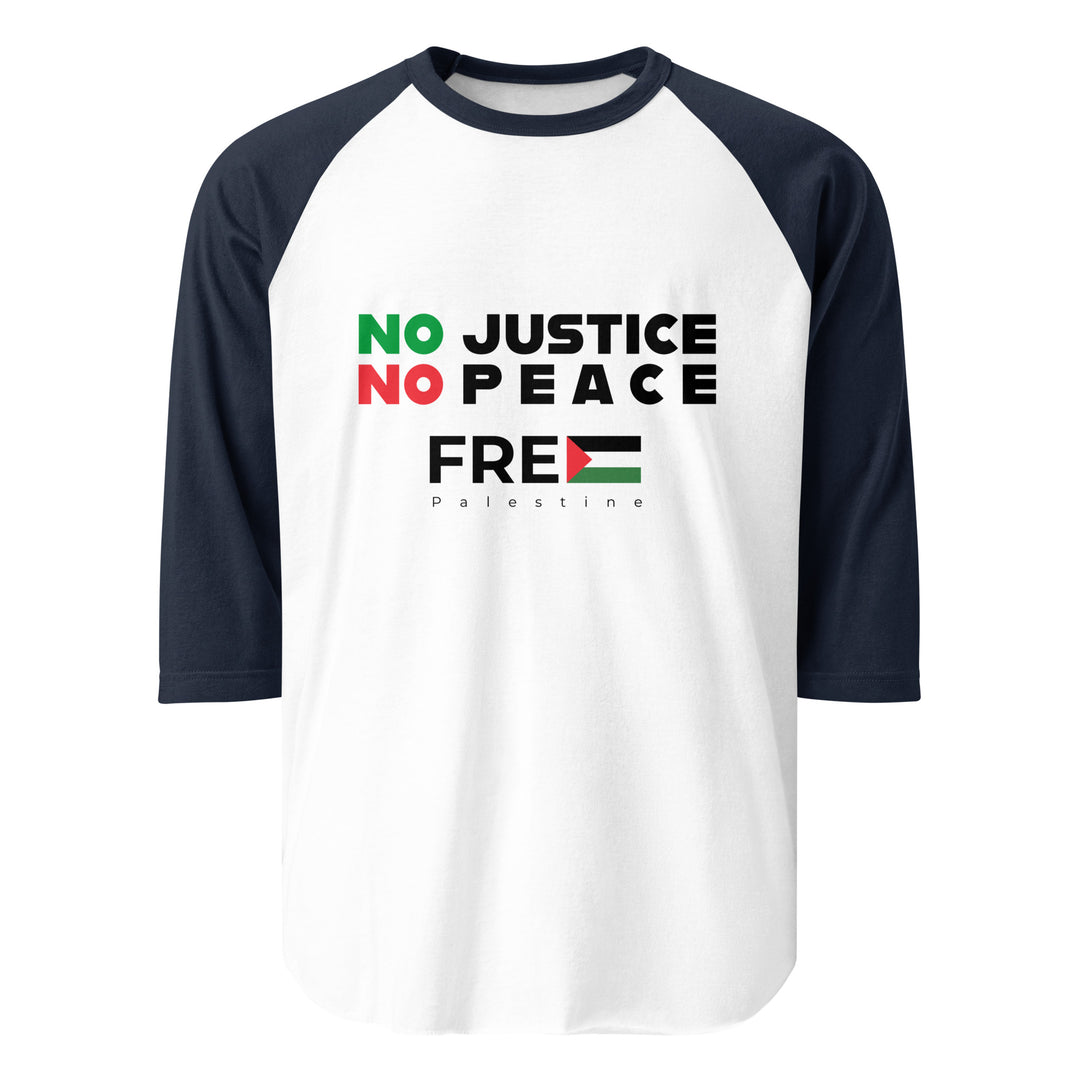 No Justice No Peace - Men’s 3/4 Sleeve Raglan Shirt, 34 Sleeve Raglan Shirt White Navy