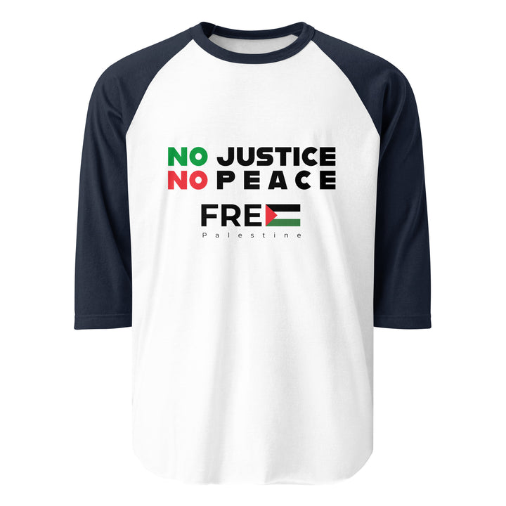 No Justice No Peace - Men’s 3/4 Sleeve Raglan Shirt, 34 Sleeve Raglan Shirt White Navy