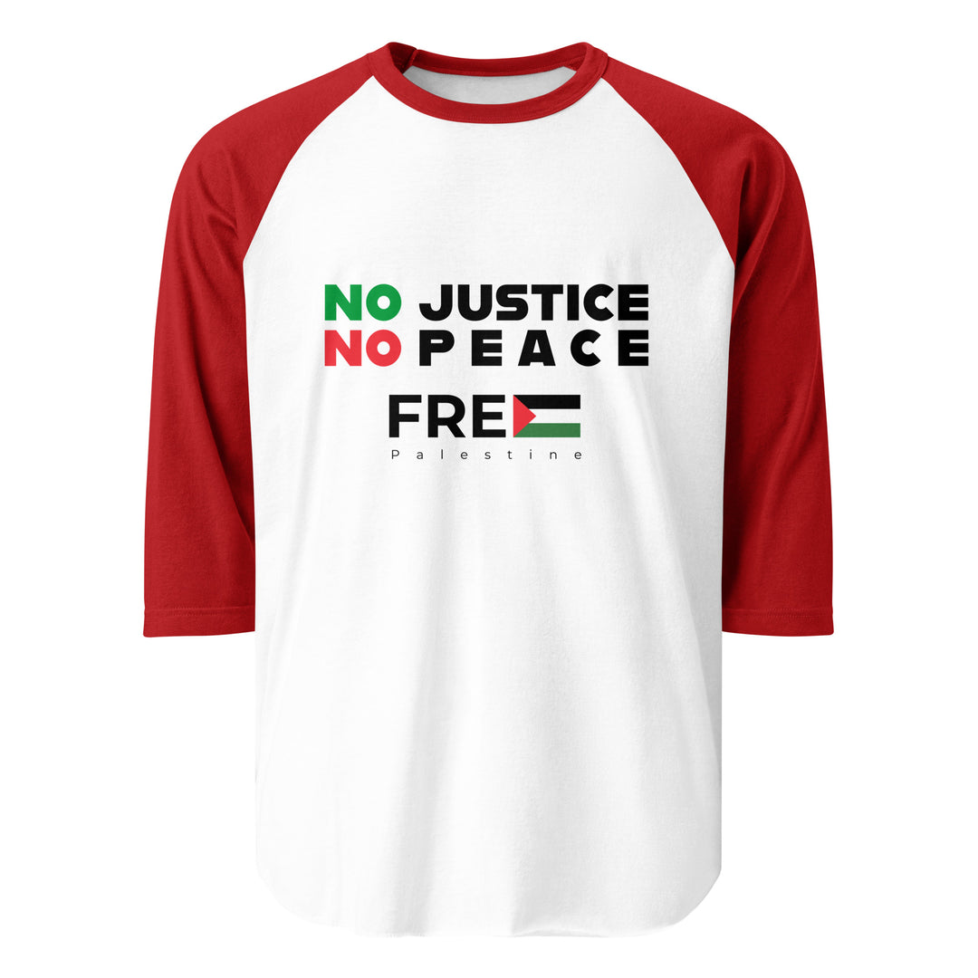 No Justice No Peace - Men’s 3/4 Sleeve Raglan Shirt, 34 Sleeve Raglan Shirt White Red