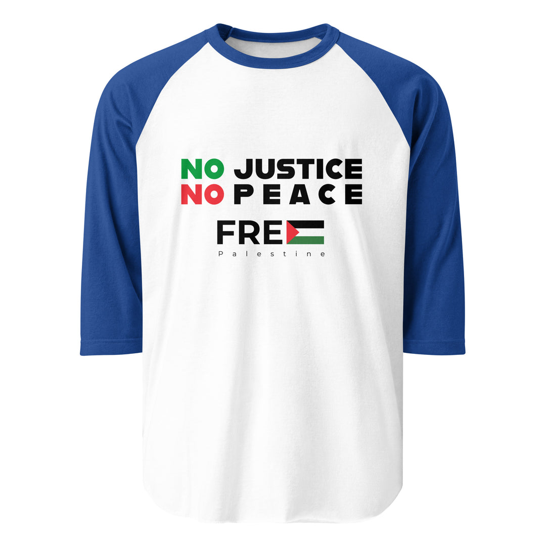 No Justice No Peace - Men’s 3/4 Sleeve Raglan Shirt, 34 Sleeve Raglan Shirt White Royal