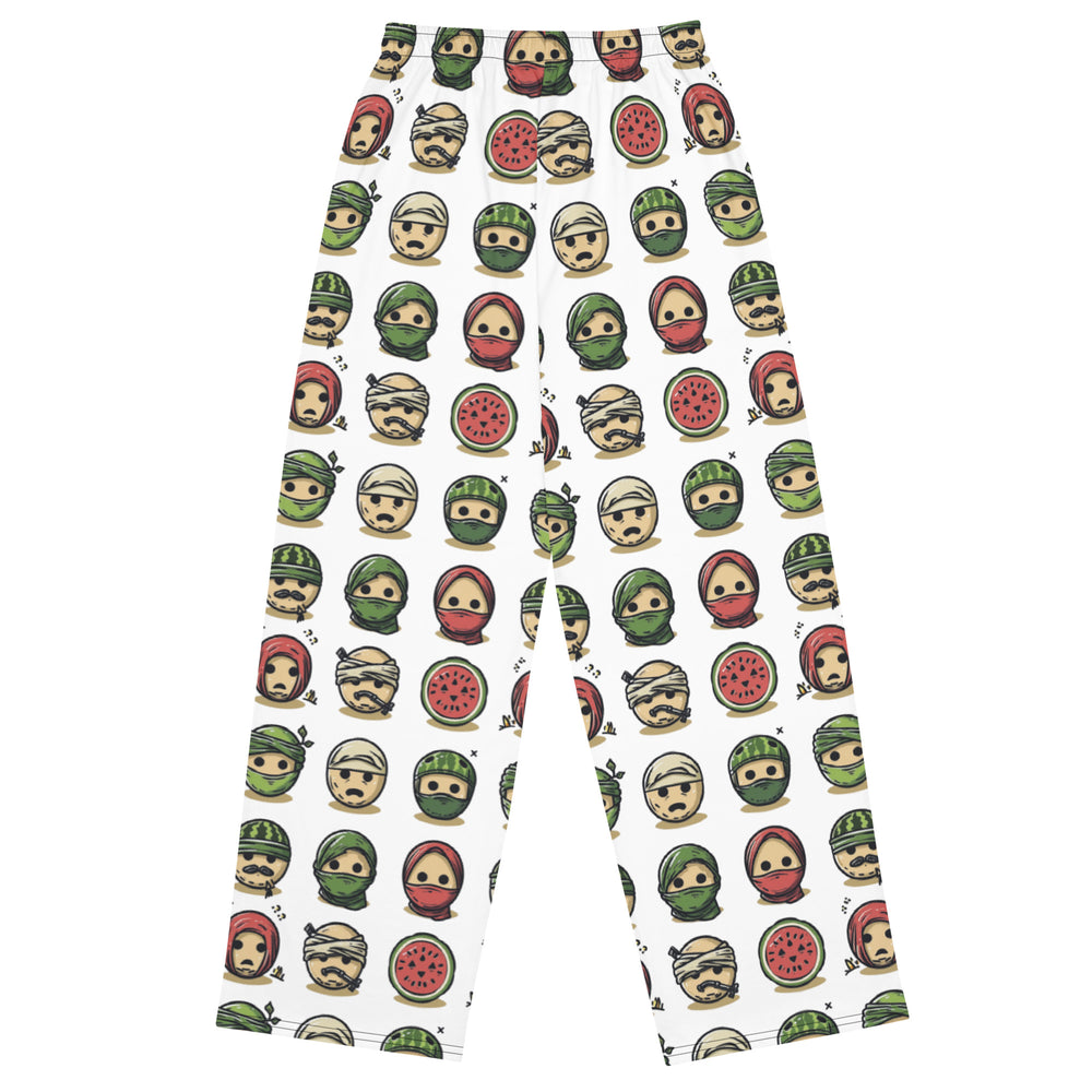 Palestine Emoji - All-Over Print Men’s Wide-Leg Pants, Wide Leg Pants White