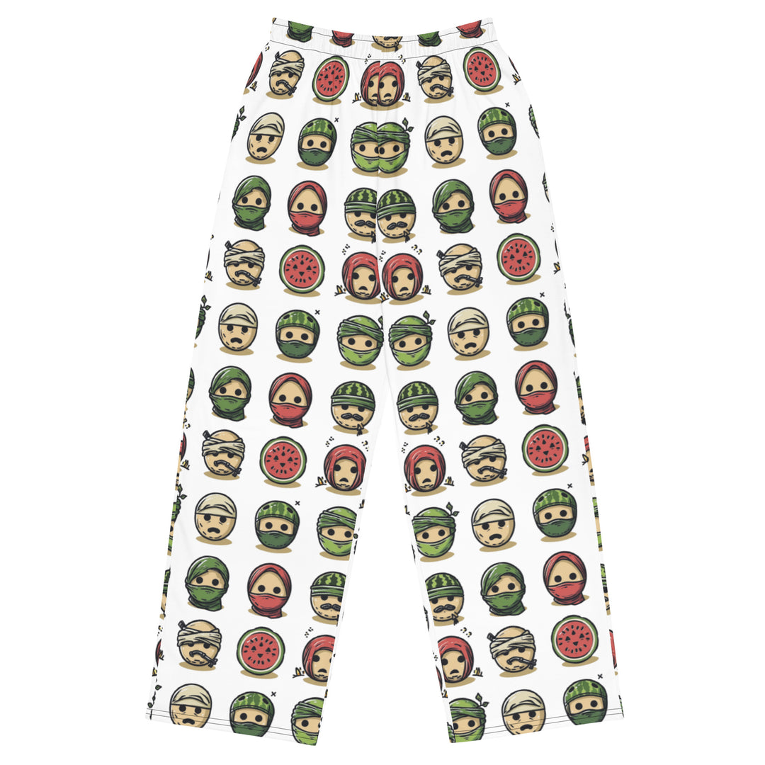 Palestine Emoji - All-Over Print Men’s Wide-Leg Pants, Wide Leg Pants White