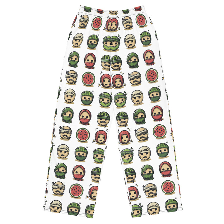 Palestine Emoji - All-Over Print Men’s Wide-Leg Pants, Wide Leg Pants White