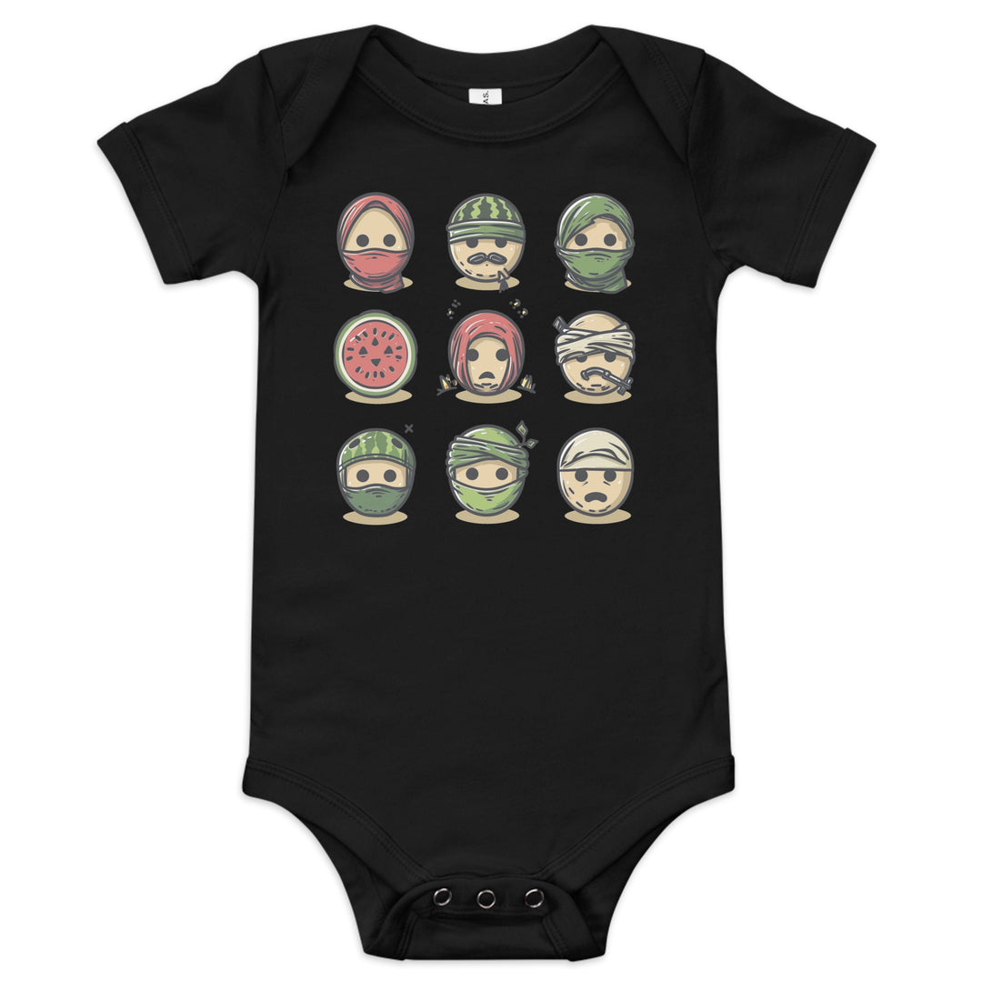 Palestine Emoji - Baby Short Sleeve One Piece, Black