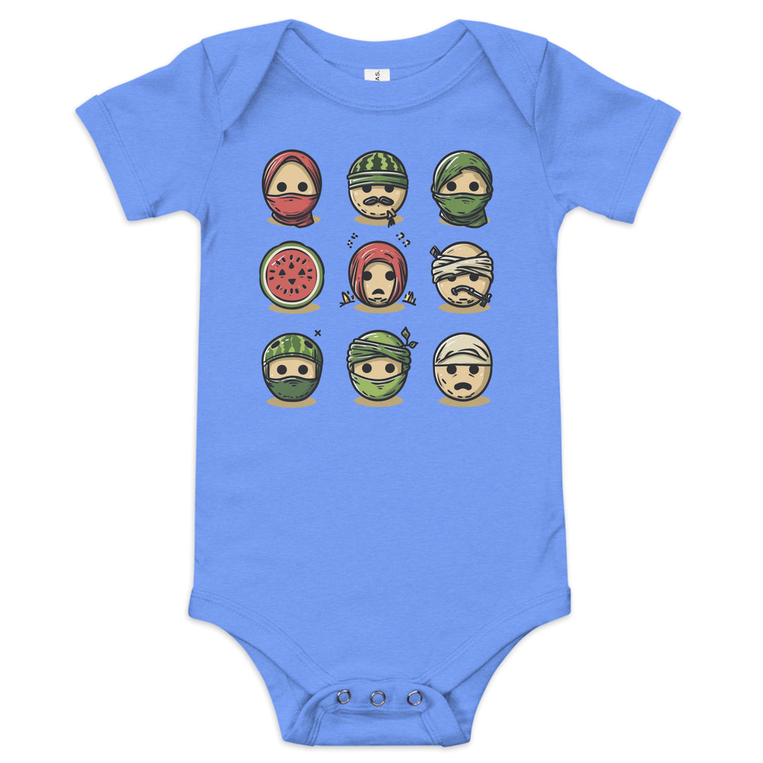 Palestine Emoji - Baby Short Sleeve One Piece, Heather Columbia Blue